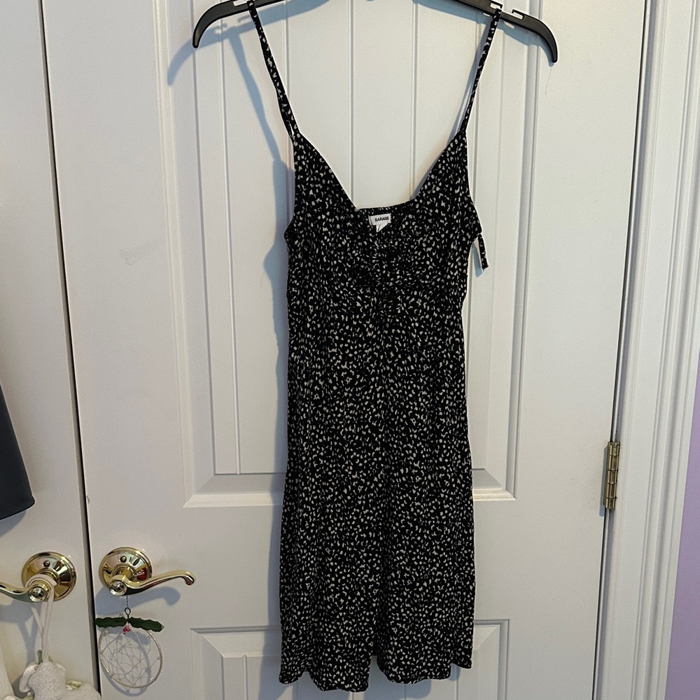 Garage Black and White Spaghetti Strap Dress cinch keyhole front